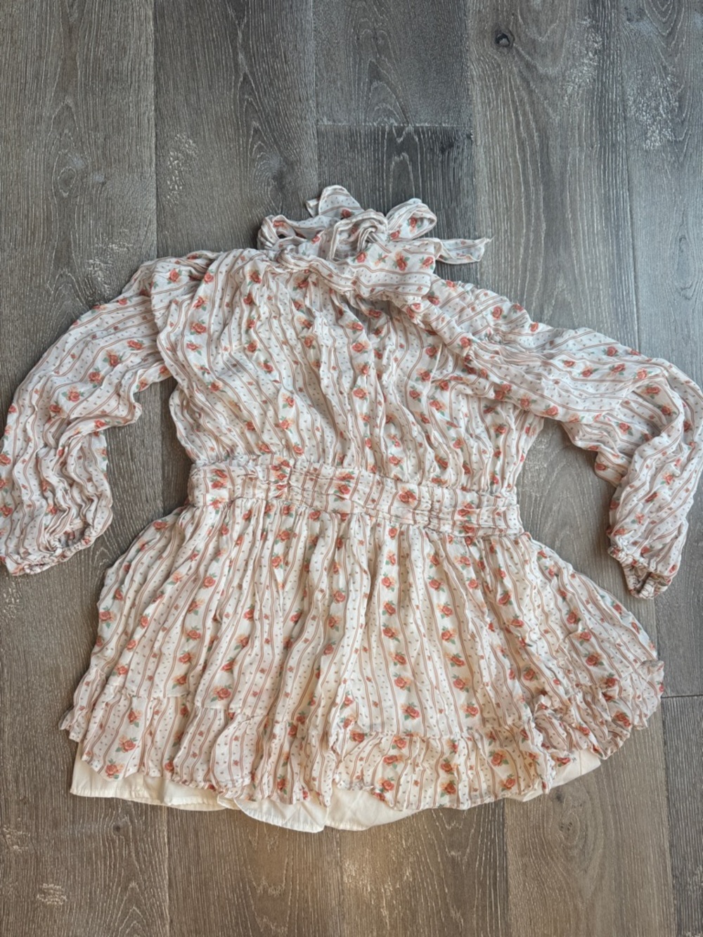 Anthropologie Cream Mini Dress with Dusty Rose Floral Print 0451 - Picture 2 of 10
